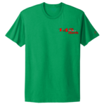 A Kelly-green streetwear graphic t shirt with a small chest design on the upper left side featuring the words “145 North Streetwear” in bold red and black fonts. The “145” appears in a dynamic, italicized style, while “North” is printed in gothic Old English type.